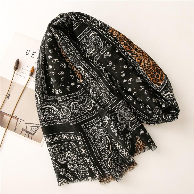 Fashion Women Fringe Viscose Scarf Cashew Floral Leopard Patchwork Hijab Shawls And Wraps Female Foulards Echarpe Sjaal 180*90Cm