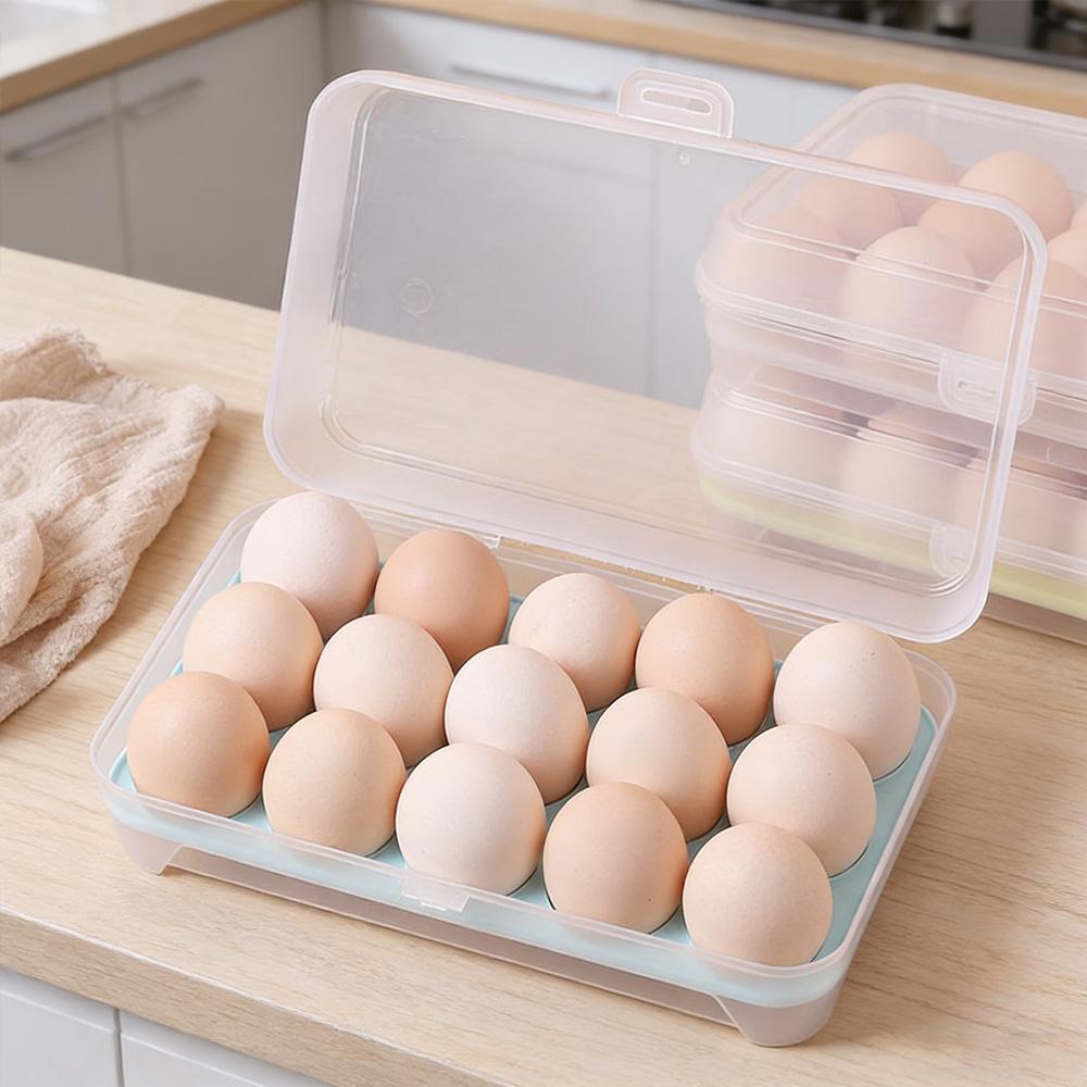 15 Egg Slots Refrigerator Storage Container Clear Plastic Egg Holder Food Preservation Box Home Kitchen