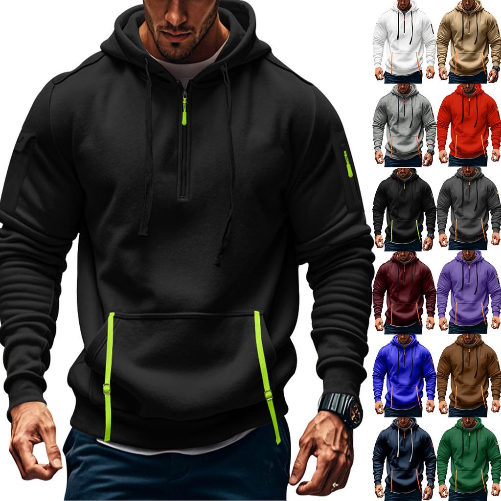 Genser hettegenser for menn Glidelåsarmlomme Cardigan Sportsjakke for menn Stor størrelse Uformell hettegenser