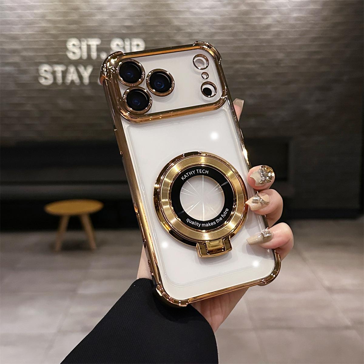 For Apple 17promax Acrylic Phone Case for IPhone 16E Magnifier Bracket Electroplated Four Corner Anti Drop For iPhone17