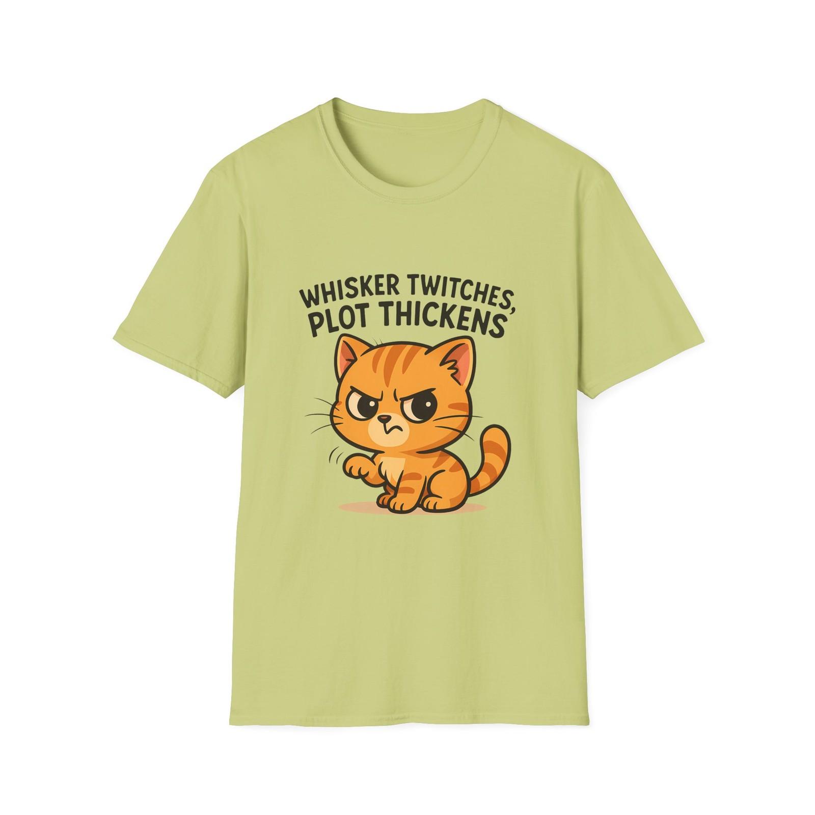 Unisex Softstyle T-Shirt Mens Womens Tees Top Chibi Cat Humor Whisker Twitches Plot Thickens Mystery S
