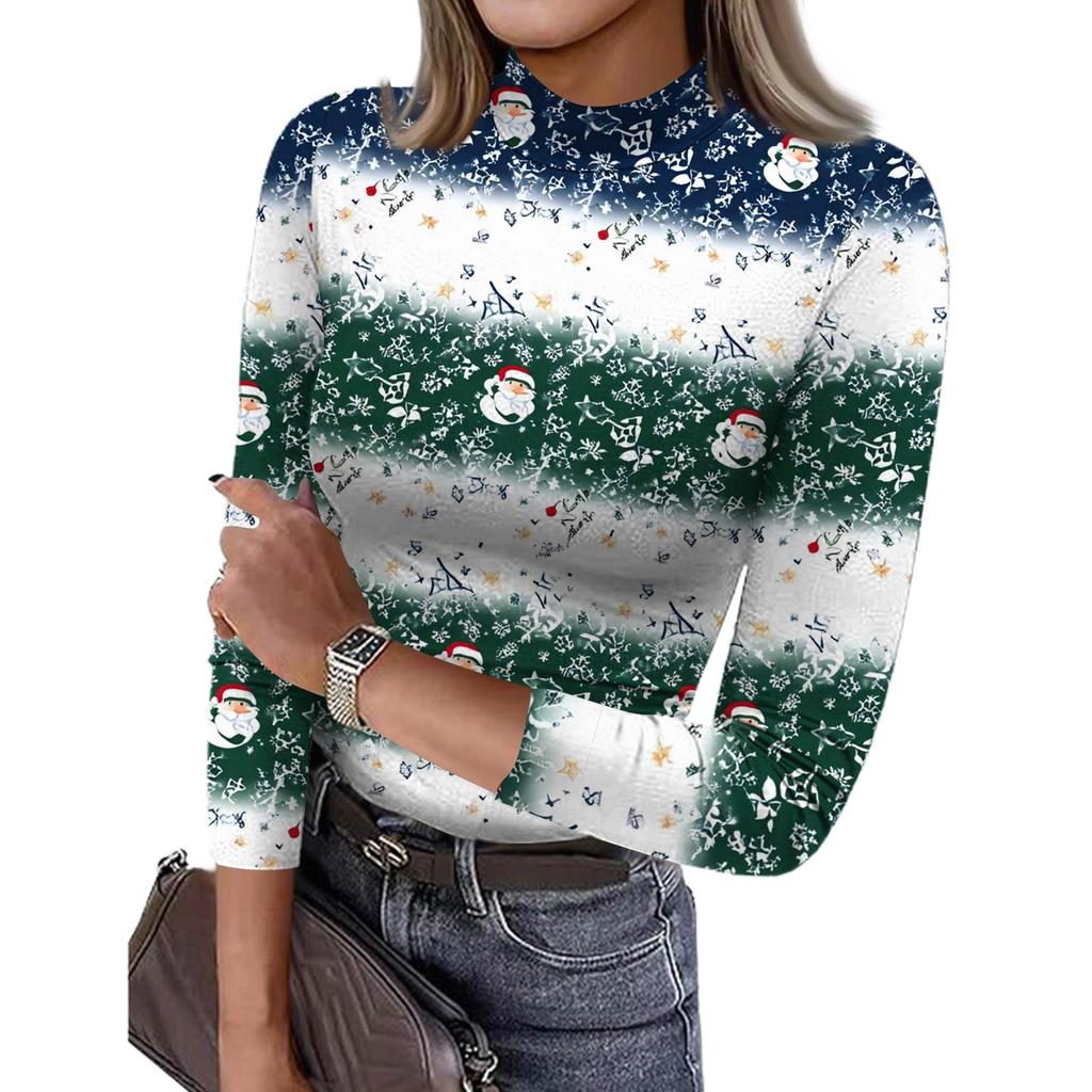 Damen Slim Bottom T-Shirt Mode Lässig Farbverlauf Druck Rundhals Pullover 3/4 Ärmel Top