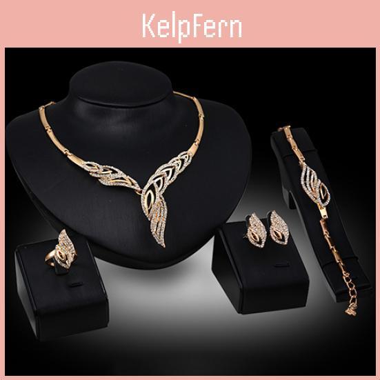 Bridal Rhinestone Wavy Wedding Party Choker Necklace Bracelet Ring Earrings Set