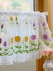 Small Flower Embroidery Hairball Short Curtain Kitchen Living Room Cabinet Blockout Partition Curtain Tulle Small Curtains