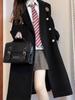 Academy-Style JK Uniform Double-Breasted Wool Coat - Black, Mid-Length, High-End Feel, Straight Shoulders, Autumn/Winter.