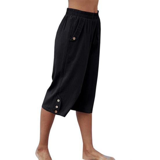 Women Cropped Pants Elastic Waist Pocket Straight Wide Leg Solid Color Daily Wear Thin High Waist Women Trousers Female Clothes