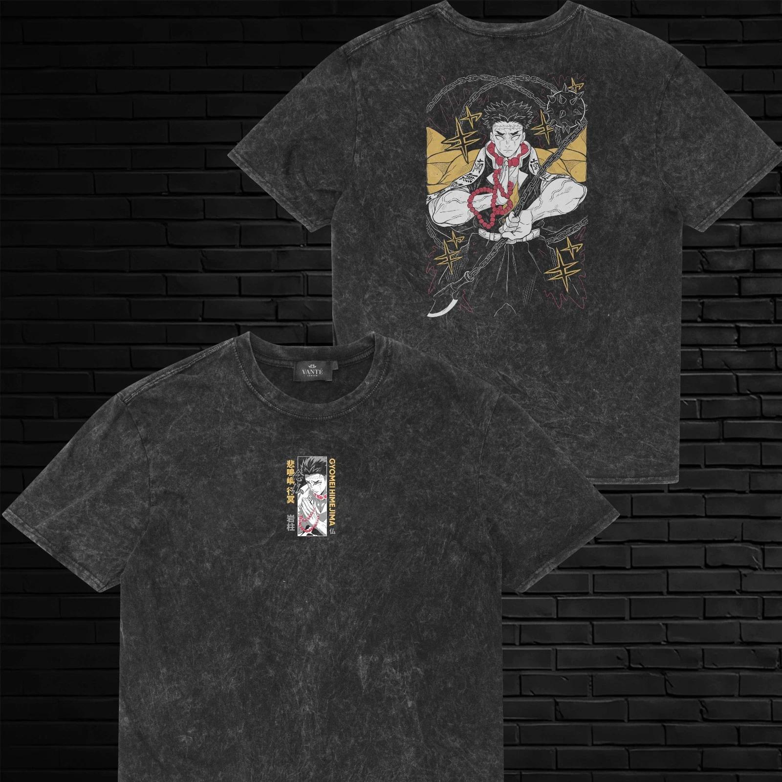 Gyomei Himejima Stone Hashira Graphic Anime T-Shirt Men Unisex Acid Wash Tee XL