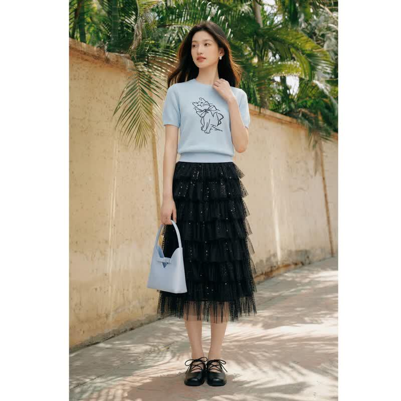 Women s Embroidered Short Sleeve Knit Top S