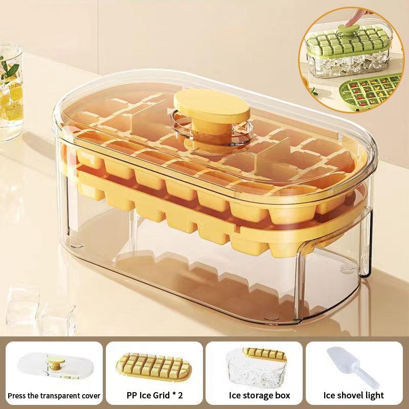 

Форма для льда с крышкой и контейнером - 60 шт. кубиков льда для морозильной камеры(30 за слой) Дизайн с одной кнопкой Легко освободить Идеально для кофе оранжевый