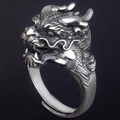 Bague Tendance Homme Tête de Dragon Dominatrice Zodiaque Dragon Bouche Vivante Ouverture Index Doigt Main Homme Tendance Mode