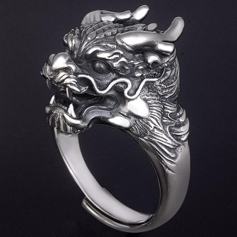 Men's Trendy Domineering Dragon Head Zodiac Dragon Living Mouth Ring Index Finger Opening Fashion Trendy Man