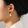 Euro-American style stainless steel flower earrings for women, high-end versatile ear jewelry, non-fading sunflower studs