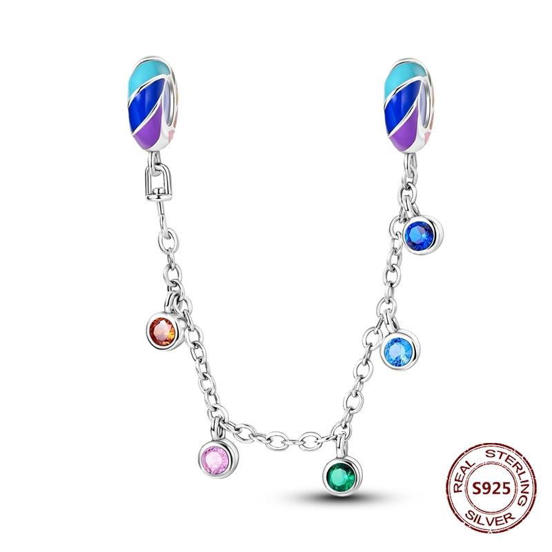 925 Silver Star Moon Bracelet Ocean Safety Chain with Colored Zircon Beads DIY Fine Jewelry for Women