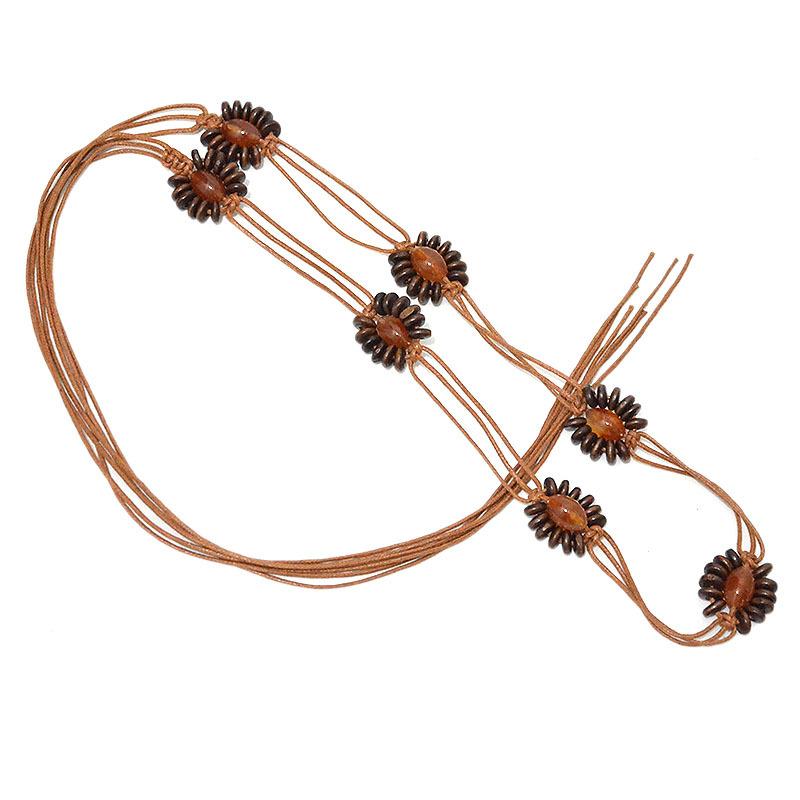 Meier Women's thin belt retro rice jewelry stone stitched braided waist chain