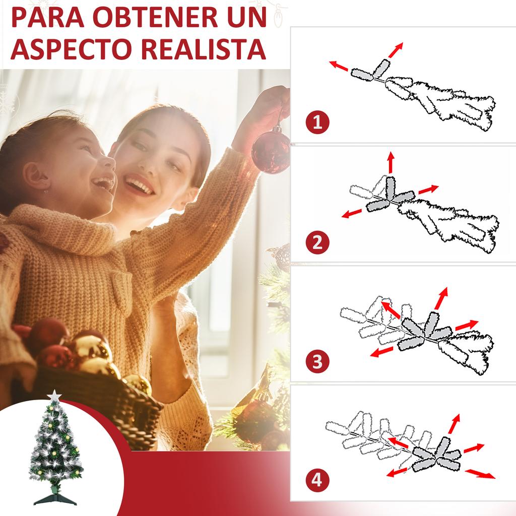 Fiber Optic Christmas Tree, Artificial Christmas Tree with 90 LED Lights and 90 Branches for Indoor Use, Ø48x90 Cm, Green