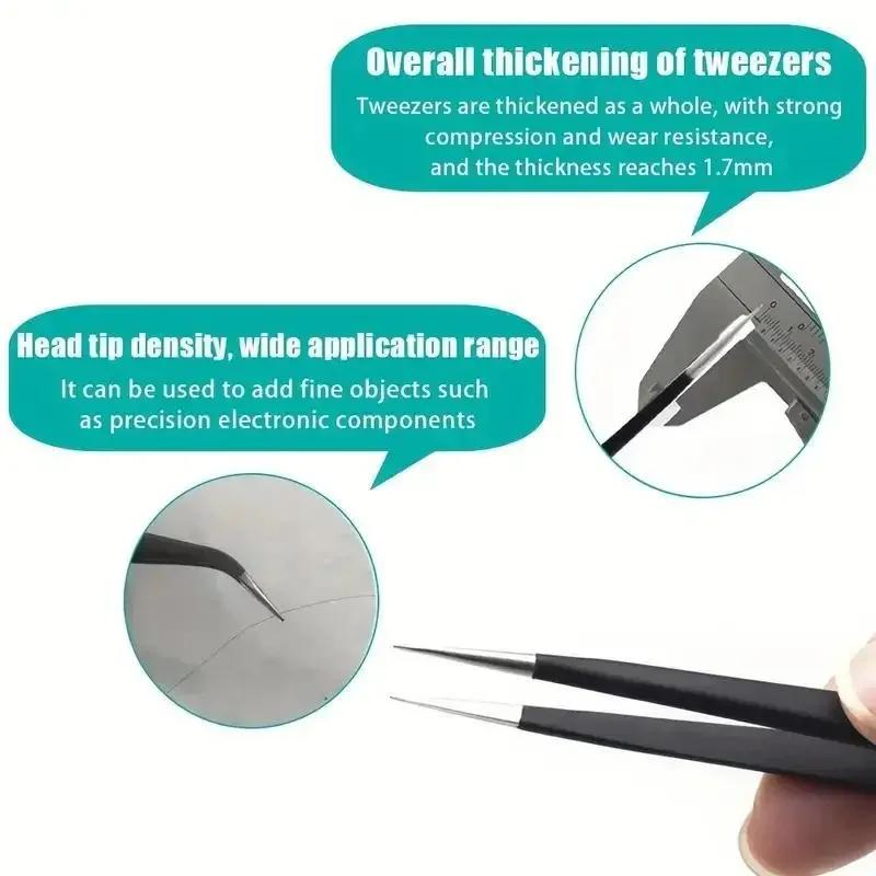 Anti Static Stainless SteelTweezers Repair Tools for Electronics Repair Soldering Craft Black 6pcs Precision Long Tweezers Set
