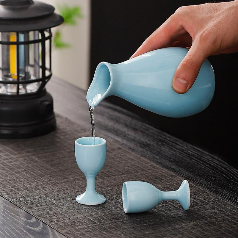 Chinesischer Stil Keramik Ein Topf Sechs Tassen Wein Set Haus Küche Trinkgeschirr Weinkanne Weinausgießer Bar Barzubehör Baijiu Tasse Geschenk Neu