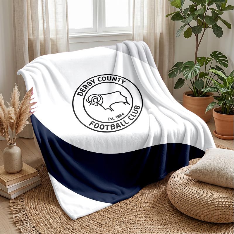 Derby County Football Print Miękki Ciepły Lekki Koc Rzutowy na Sofę Łóżko Kemping