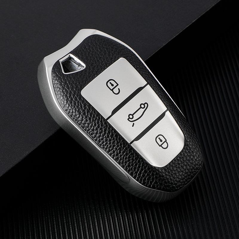 Peugeot Car Key Leather Case for 508L/4008/5008 - Unisex Protective Shell with Buckle