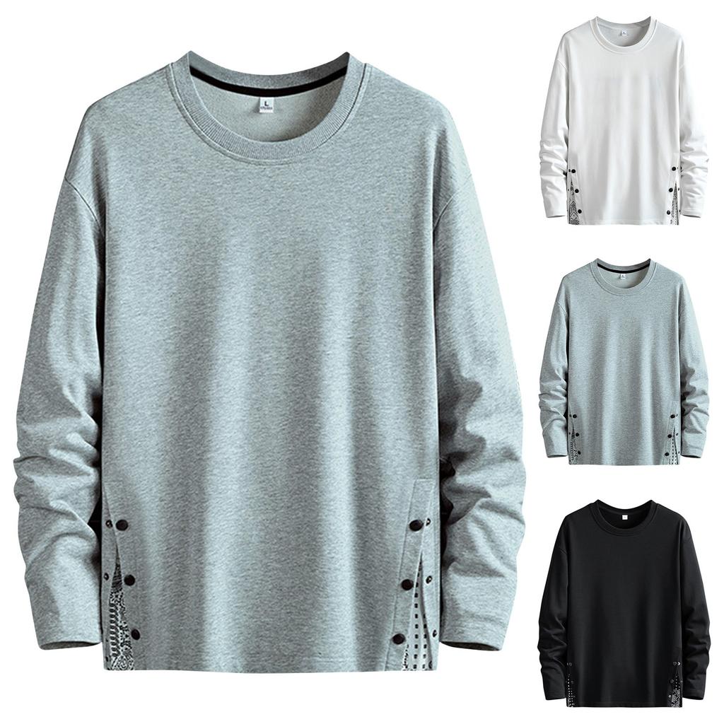 Moda masculina suéter gola redonda botão masculino solto rua pulôver manga comprida casaco