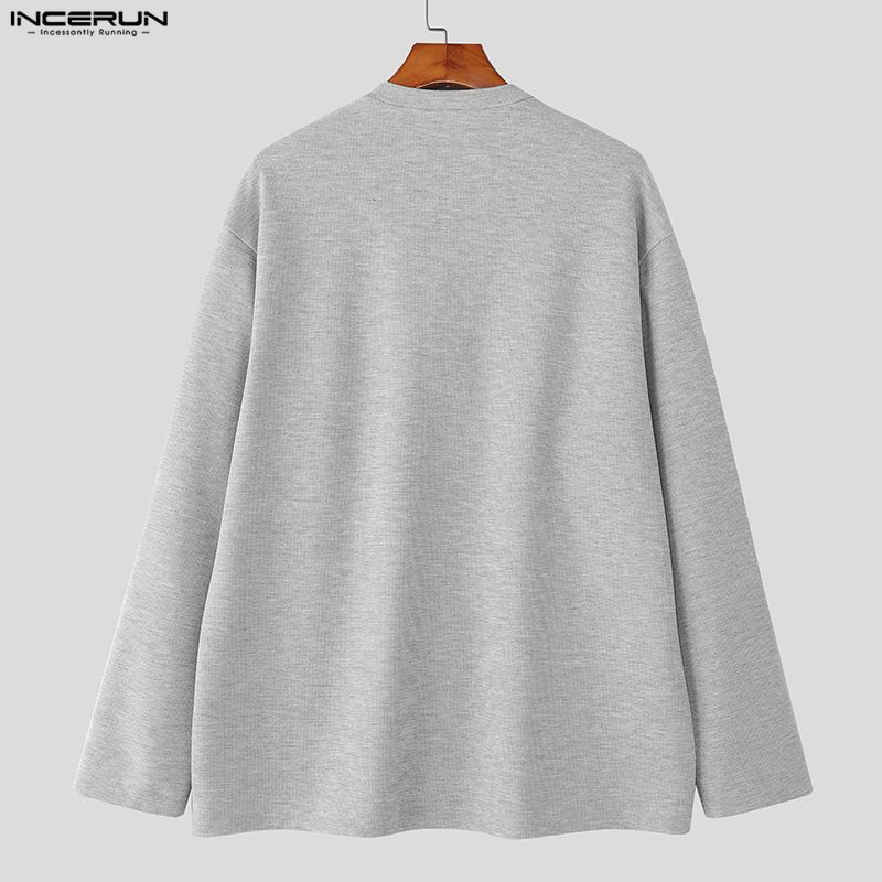 INCERUN Autumn Spring Men O-neck Long Sleeve Texture Casual Pullover T-shirts Tops