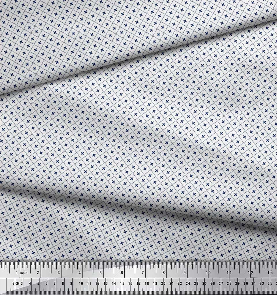 Soimoi Japan Crepe Satin Fabric Check Shirting Print Fabric by Metre 42 Inch