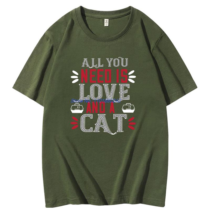 All You Need Is Love And A Cat Graphic T Shirts New In Tops And Tshirts High Quality Short Sleeve Tee Cotton Mens Tshirts