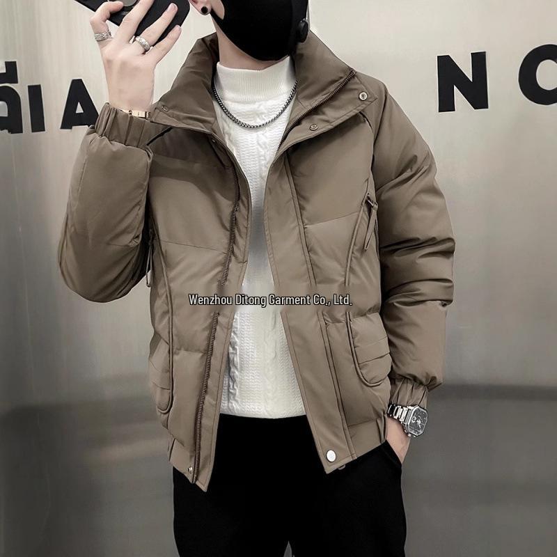 Men s Trendy Thickened Down Cotton Winter Coat - Stylish Short Jacket M хаки