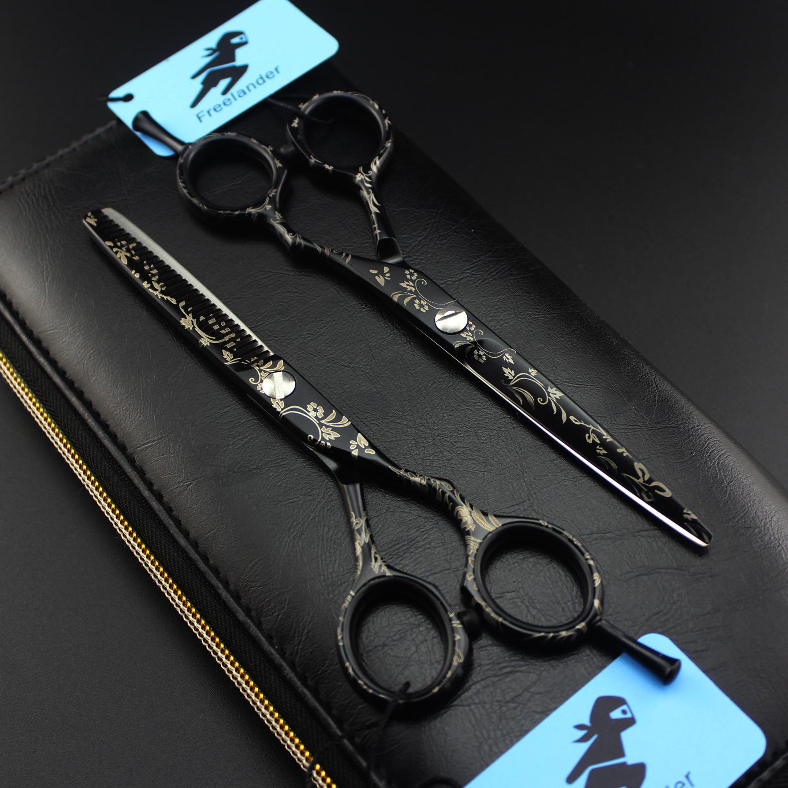 6.0 God Walker Hairdressing Scissors - Black Pattern, Straight & Serrated Options Serrated Scissors