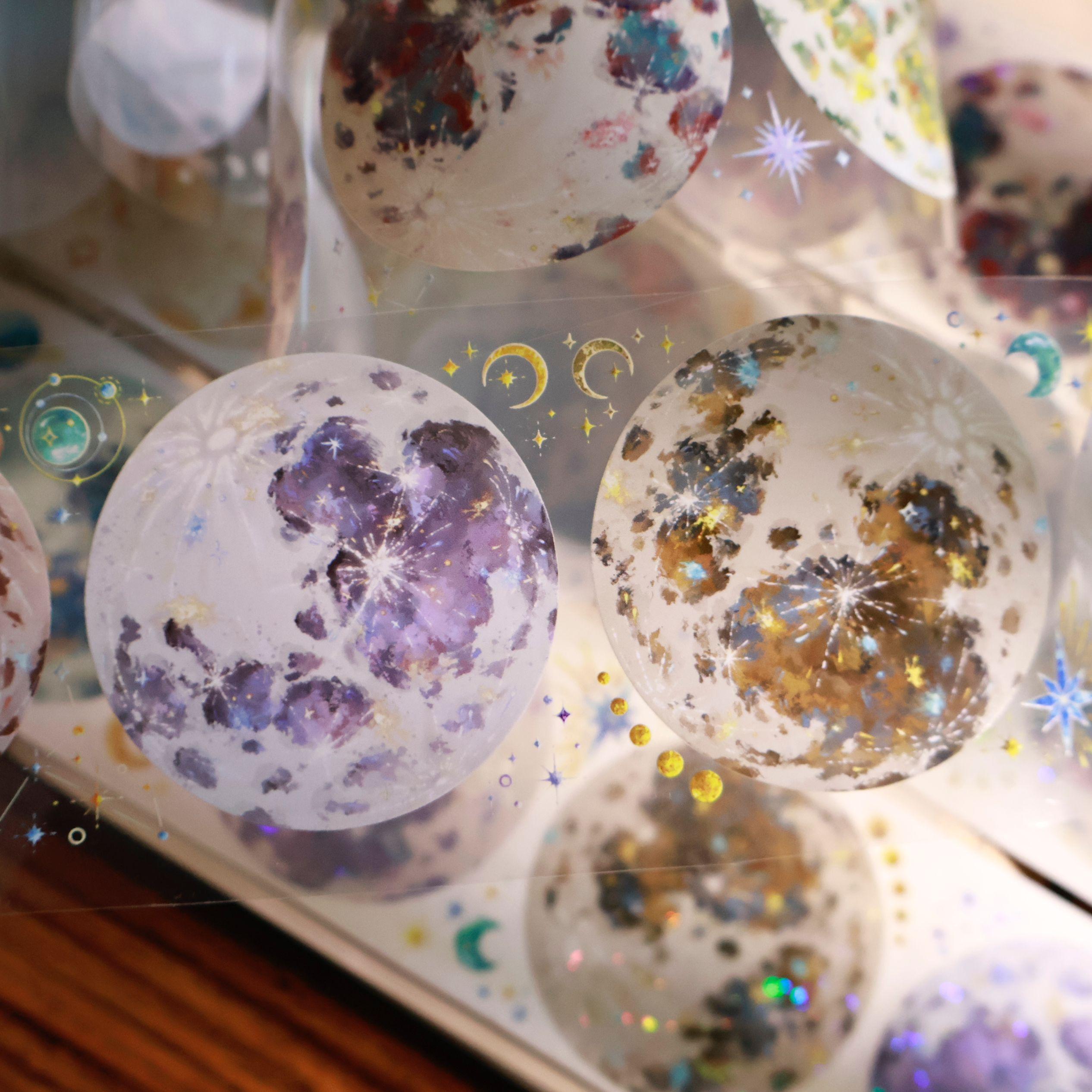 Vintage Faded Moon Washi PE Tape Rolll Shell Light Journal PET Stickers 6meter roll