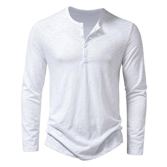 Men T-shirt Buttons Half Placket Long Sleeve Lightweight Tee Shirt Solid Color Loose Fit Pullover Tops Travel Office Daily Wear