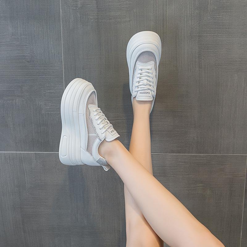 8 inner height increase white shoes women's summer new small thick-soled casual leather mesh breathable board shoes