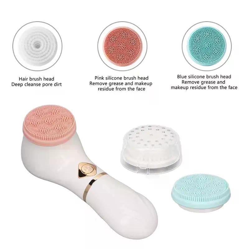 3 In 1 Electric Silicone Facial Brush Cleaner Vibration Rotating Massage Pore Cleansing Instrument Waterproof Beauty Tool