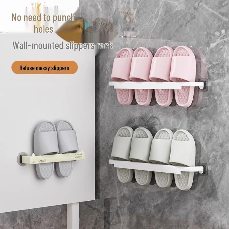 Non-Punch Wall-Mounted Bathroom Slipper Rack: Space-Saving Behind-Door Solution