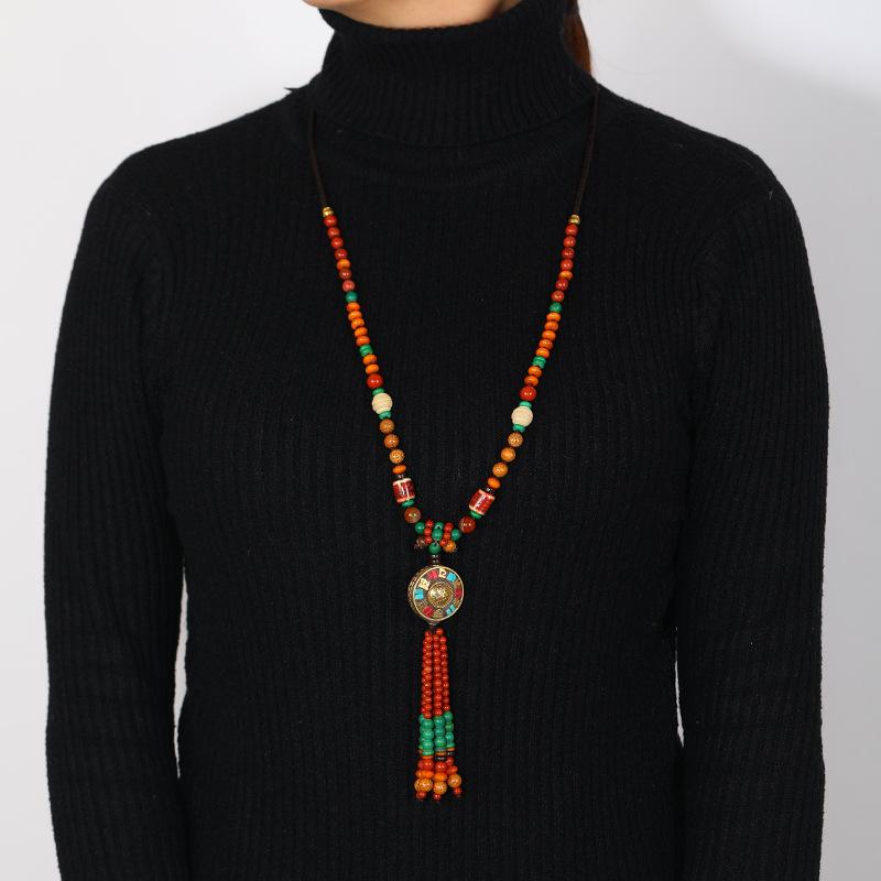 Original Handmade Nepalese Style Retro Long Necklace Tibetan High-end Temperament Fringed Sweater Chain Ethnic Style Pendant