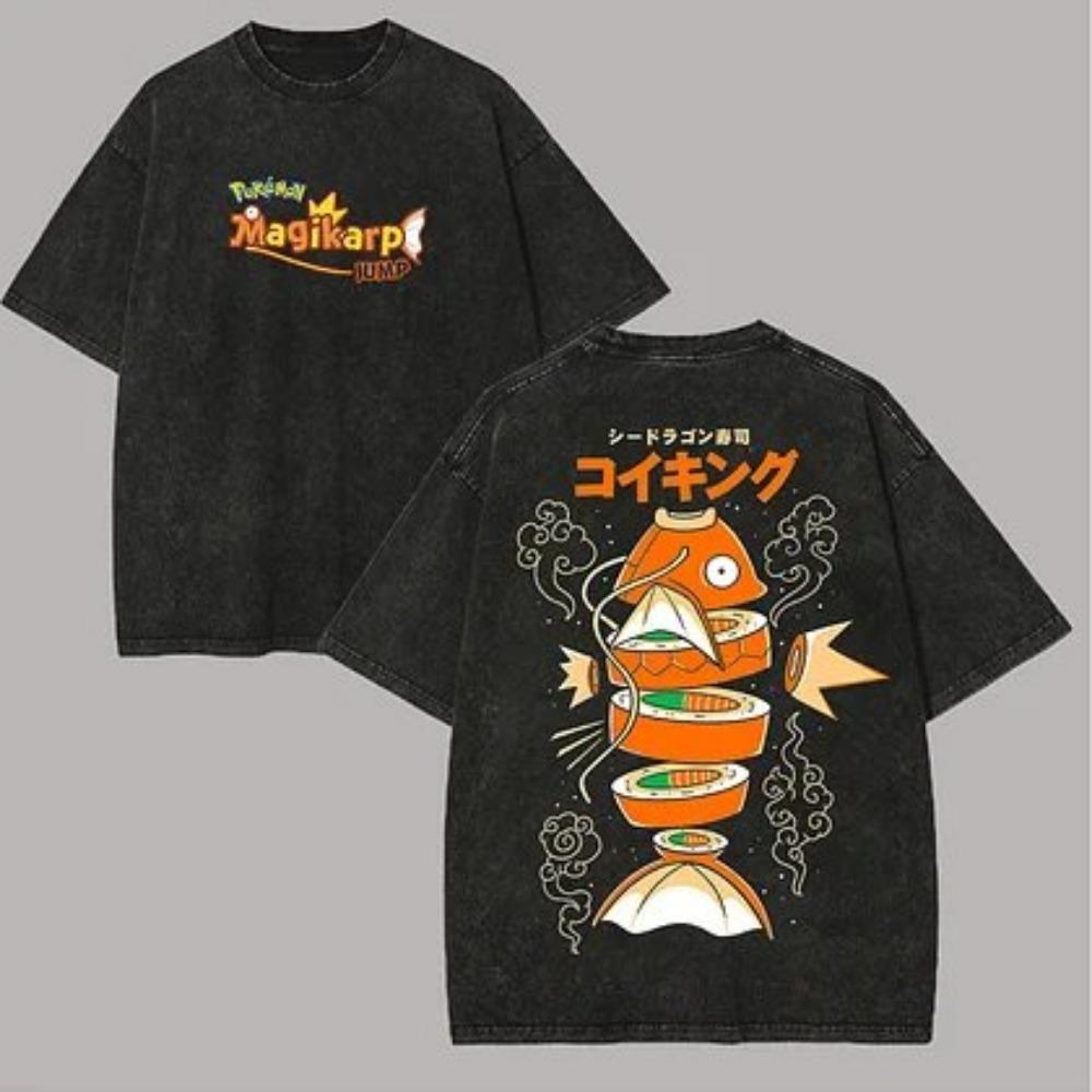 Pokemon Gengar Short Sleeve Tee Anime Washed Vintage Graphic T-Shirt Man Women Cosplay Casual Tops Streetwear