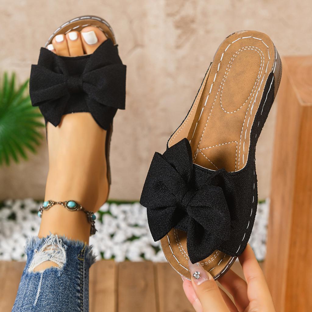 Elegant Women's White Slide Sandals with Floral Accent - Open Toe, Easy Slip-On Design for Comfortable Summer Wear, Strappy Sandals