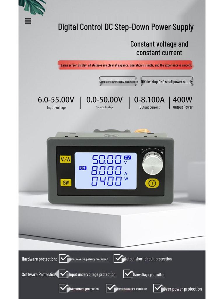 XinYi XY5008E CNC Adjustable DC Power Supply, 50V 8A 400W, Constant Voltage/Current, Step-Down Module