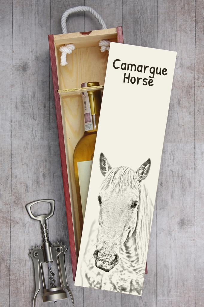 Cavalo da Camargue - caixa de vinho com um cavalo, caixa de álcool com gráficos, caixa de presente personalizada da marca Art-Dog