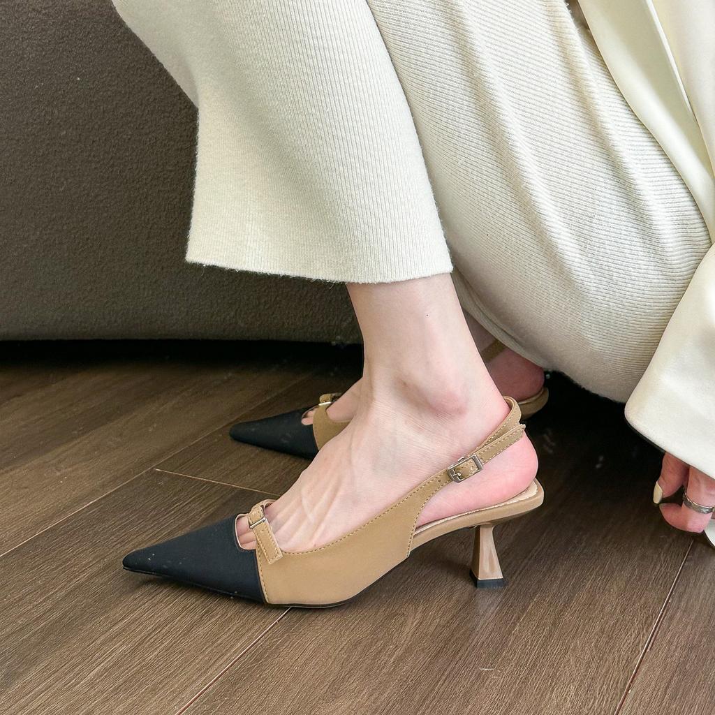 Shangsi Songdo White Fragrant Wind~ Pointed High Heel Sandals Women's 2025 Color Matching Half Pack Head Empty Single Shoes