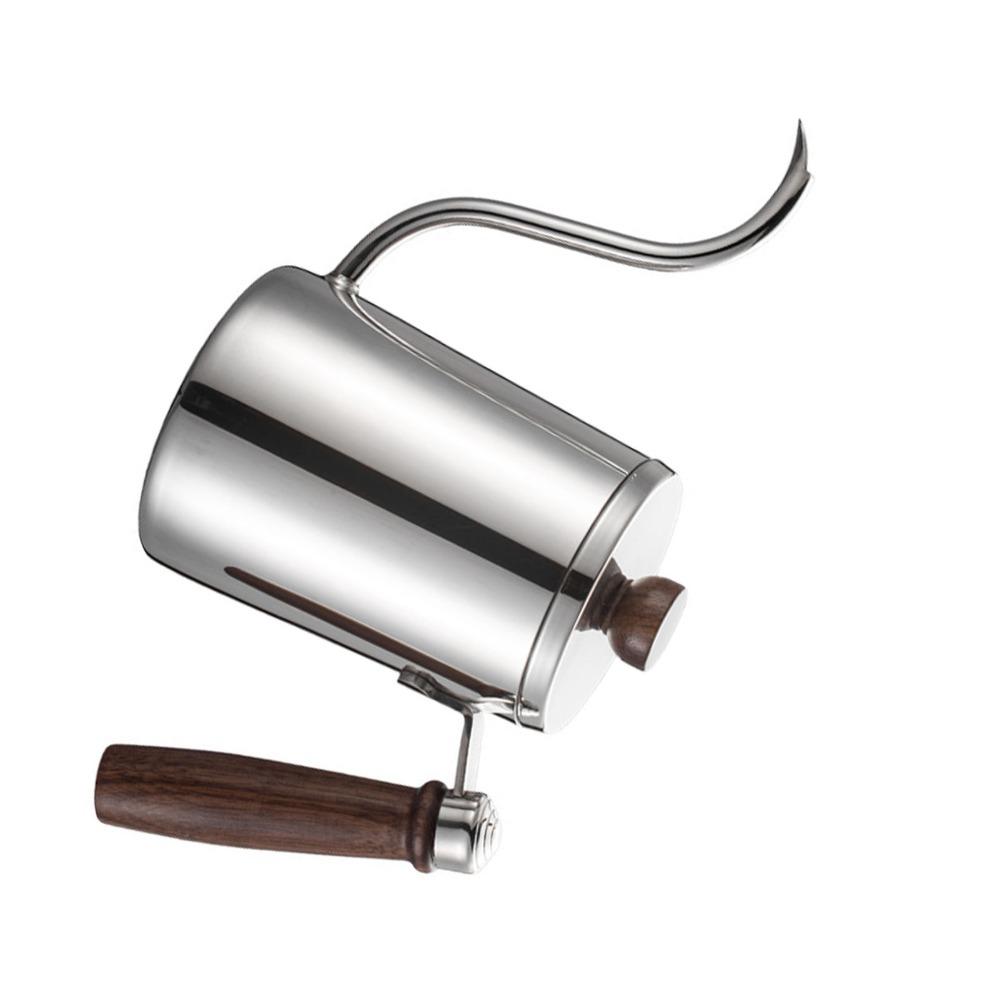 Drip Spout Gooseneck Coffee Kettle Wooden Handle Stainless Steel Teapot Pour Over Kettle  Home Use