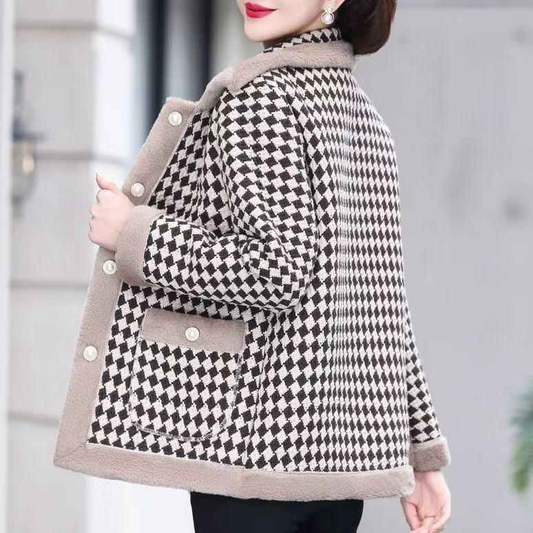 Mom's Stylish Fleece-Lined Thickened Jacket 2025: Autumn/Winter Slimming Cotton Coat for Middle-Aged Women