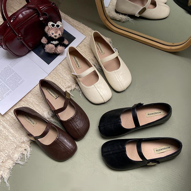 French summer flat-soled shallow-mouth single shoes women's versatile and comfortable new retro soft-soled Mary Jane shoes ballet small leather shoes