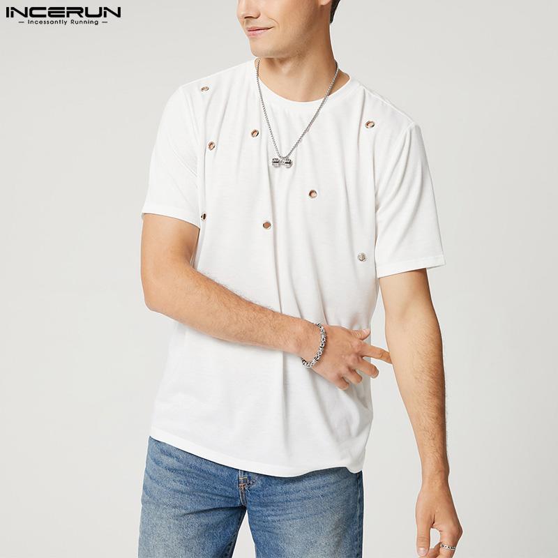 

INCERUN летние белые мужские модные футболки с короткими рукавами с принтом, облегающие повседневные свободные базовые футболки с круглым вырезом, большие размеры