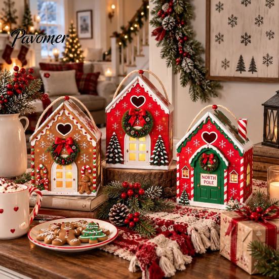 Holiday Treat Containers Christmas House Shaped Candy Boxes with Handles, Festive Cottage And Cookie Packaging for Cookies Party Favors Decorations