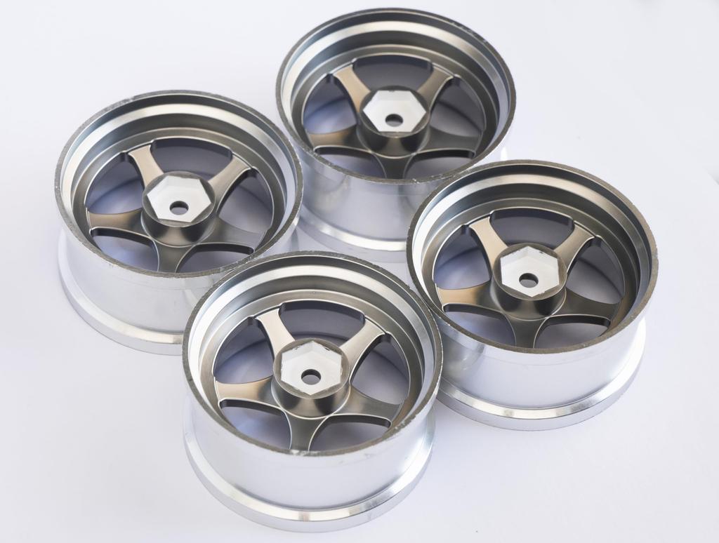 MRC Large Diameter Wheels Type 2 Offset 9, 54mm Diameter, Silver Plated, 4 Wheels