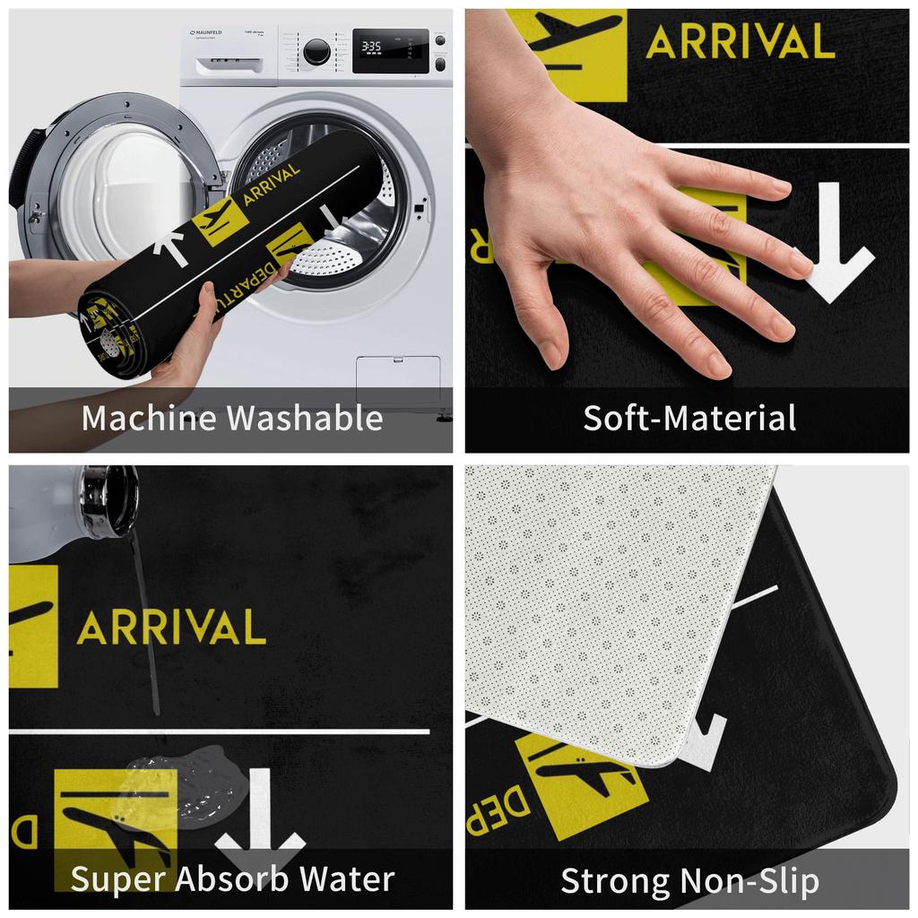 Aviation Departures Arrivals Doormat Anti-Slip Bath Kitchen Mat Bedroom Balcony Floor Door Entrance Carpet Rug