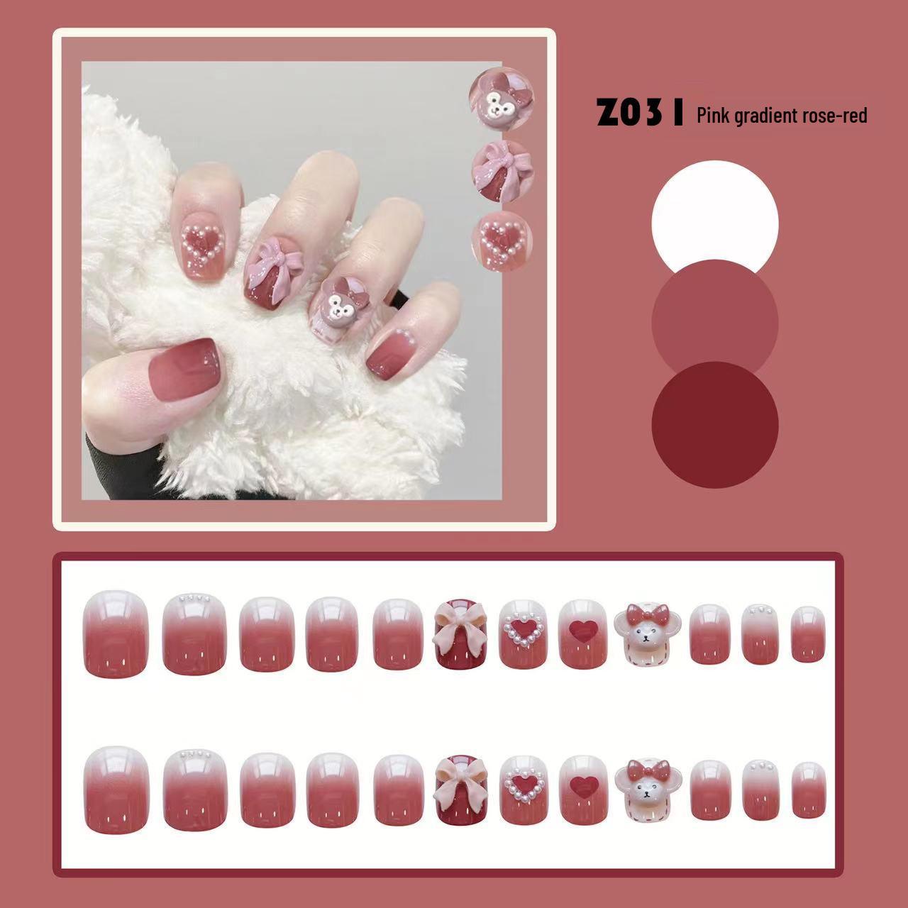 

Pink Gradient Rose Fake Nail Stickers - Wearable Xiaohongshu Style