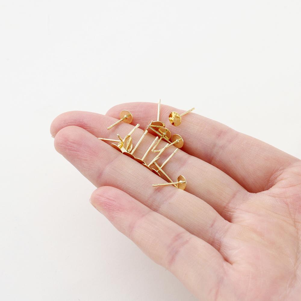 50pcs 14k 18k Plated Round Stud Earring Hooks 3 4 5mm Earrings Findings Components  For  DIY Jewellery Craft Supplies Making