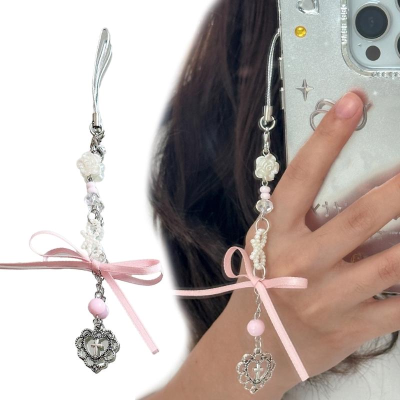 Pink Dance Shoes Keychain Delicate Ribbons Bowknot Keyring for Bags Backpacks Phone Charm Romantics Phone Strap Ornament